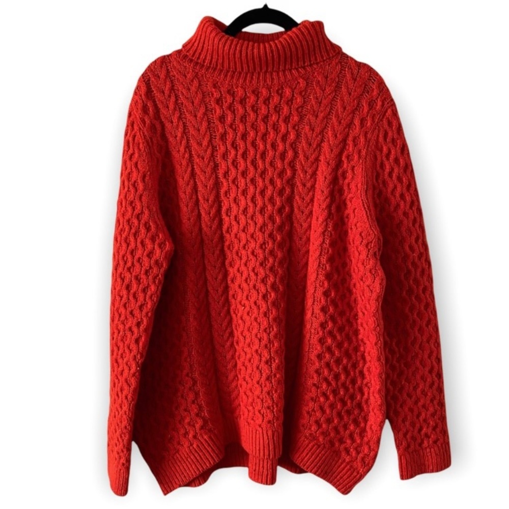 Lands' End Red Cable Knit Turtleneck Sweater